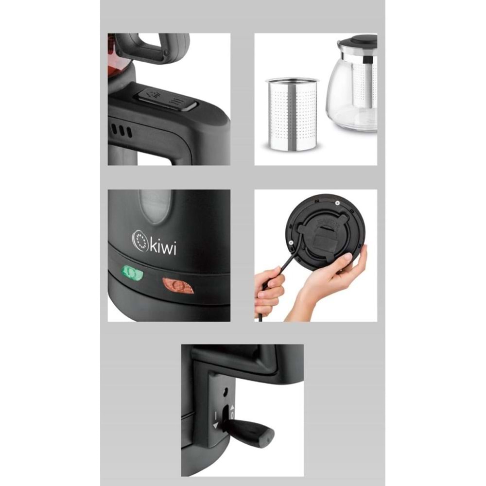 KİWİ KTM-2907 2200W CAM DEMLİKLİ ÇAY MAKİNASI