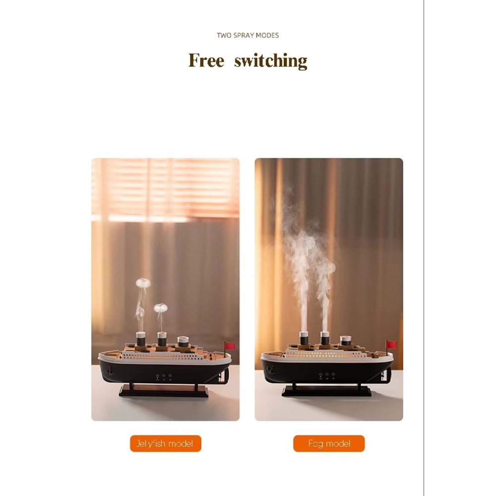 BLUESEED BS-H4 NOSTALJİK GEMİ TASARIMLI IŞIKLI BUHARLI ULTRASONİK HAVA NEMLENDİRİCİ AROMA DİFÜZÖRÜ KOKU