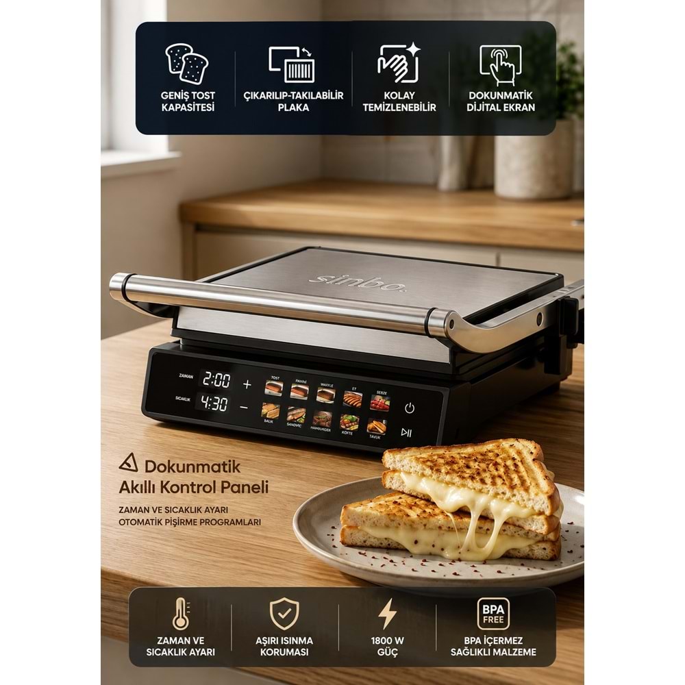 SİNBO SSM-2597 DİJİTAL ÇOK RENKLİ EKRANLI TOST MAKİNESİ